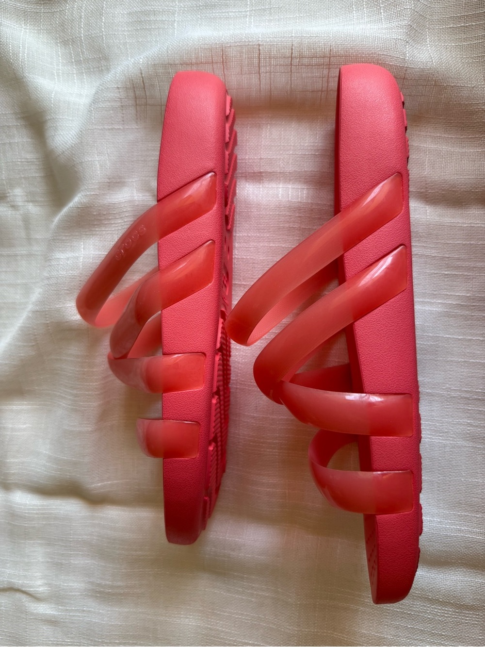 Crocs Sandals Womens Size 9 Glossy Strappy Watermelon Splash Pink Comfort Slide - Picture 3 of 5